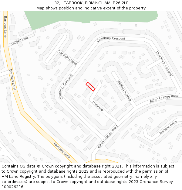 32, LEABROOK, BIRMINGHAM, B26 2LP: Location map and indicative extent of plot