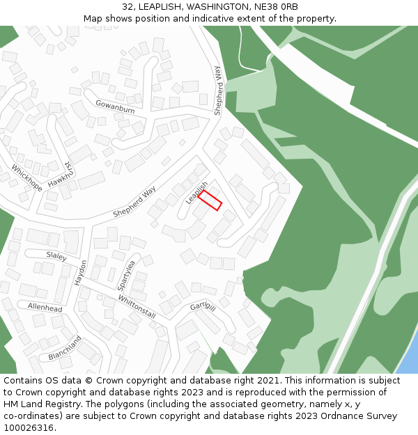 32, LEAPLISH, WASHINGTON, NE38 0RB: Location map and indicative extent of plot