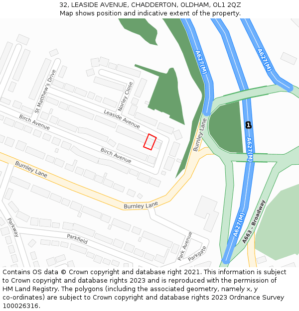 32, LEASIDE AVENUE, CHADDERTON, OLDHAM, OL1 2QZ: Location map and indicative extent of plot