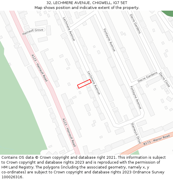 32, LECHMERE AVENUE, CHIGWELL, IG7 5ET: Location map and indicative extent of plot