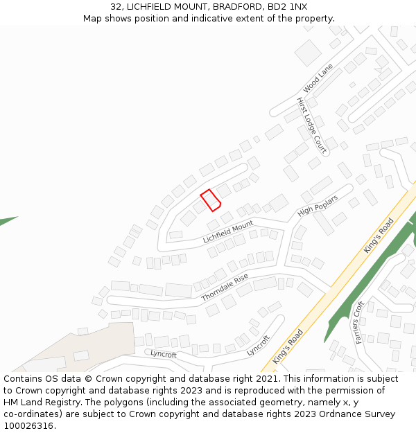 32, LICHFIELD MOUNT, BRADFORD, BD2 1NX: Location map and indicative extent of plot