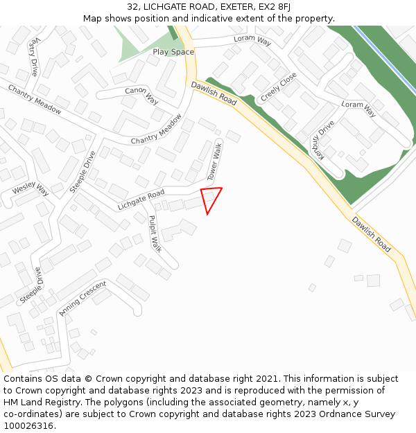 32, LICHGATE ROAD, EXETER, EX2 8FJ: Location map and indicative extent of plot