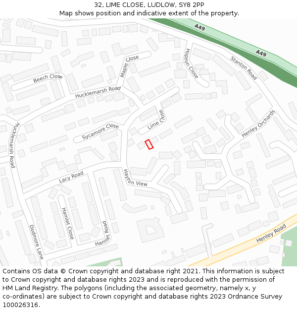 32, LIME CLOSE, LUDLOW, SY8 2PP: Location map and indicative extent of plot