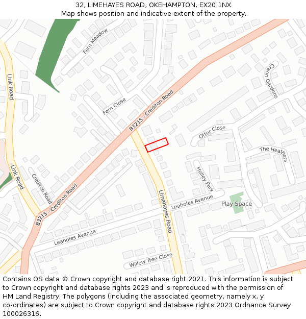 32, LIMEHAYES ROAD, OKEHAMPTON, EX20 1NX: Location map and indicative extent of plot