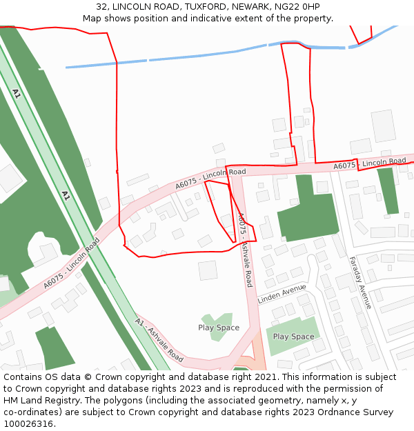 32, LINCOLN ROAD, TUXFORD, NEWARK, NG22 0HP: Location map and indicative extent of plot