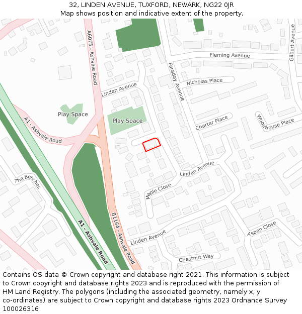 32, LINDEN AVENUE, TUXFORD, NEWARK, NG22 0JR: Location map and indicative extent of plot