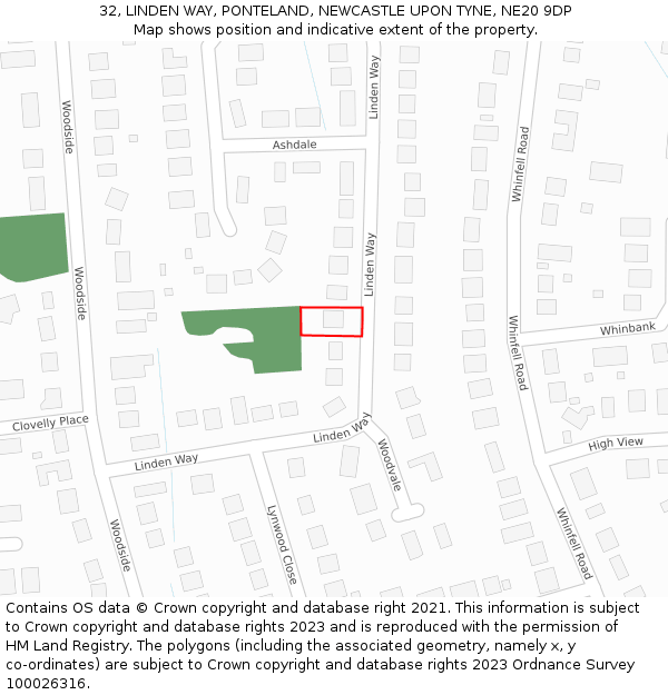 32, LINDEN WAY, PONTELAND, NEWCASTLE UPON TYNE, NE20 9DP: Location map and indicative extent of plot