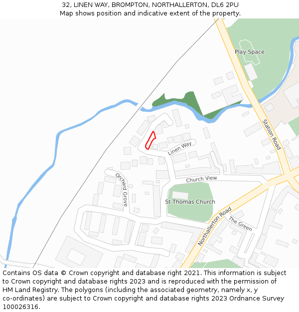 32, LINEN WAY, BROMPTON, NORTHALLERTON, DL6 2PU: Location map and indicative extent of plot
