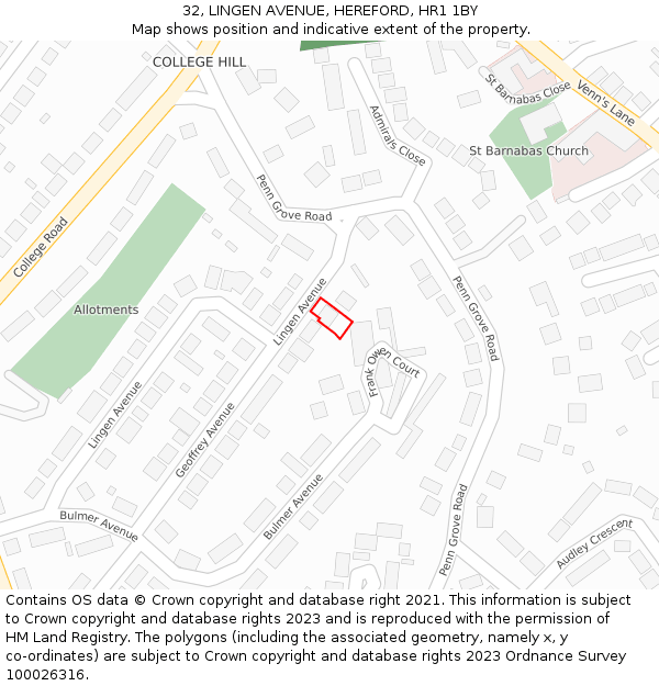 32, LINGEN AVENUE, HEREFORD, HR1 1BY: Location map and indicative extent of plot