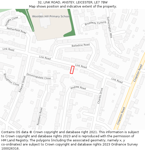 32, LINK ROAD, ANSTEY, LEICESTER, LE7 7BW: Location map and indicative extent of plot