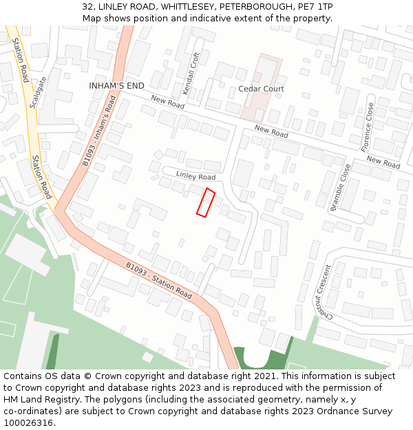 32, LINLEY ROAD, WHITTLESEY, PETERBOROUGH, PE7 1TP: Location map and indicative extent of plot