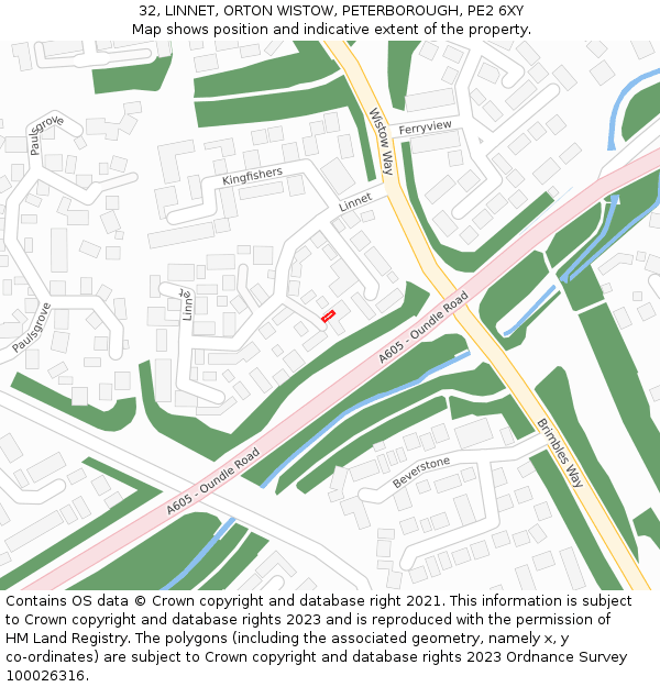 32, LINNET, ORTON WISTOW, PETERBOROUGH, PE2 6XY: Location map and indicative extent of plot