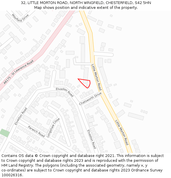 32, LITTLE MORTON ROAD, NORTH WINGFIELD, CHESTERFIELD, S42 5HN: Location map and indicative extent of plot