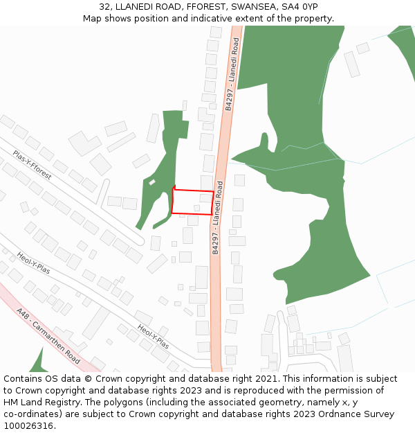 32, LLANEDI ROAD, FFOREST, SWANSEA, SA4 0YP: Location map and indicative extent of plot