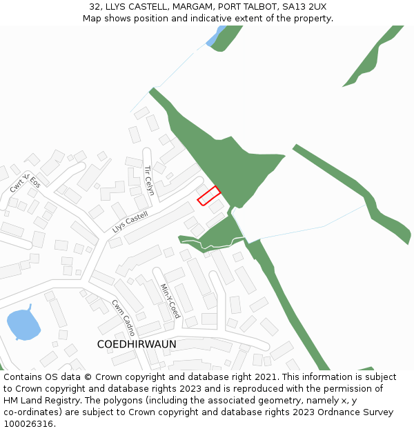 32, LLYS CASTELL, MARGAM, PORT TALBOT, SA13 2UX: Location map and indicative extent of plot
