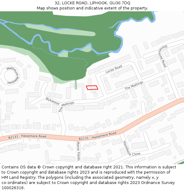 32, LOCKE ROAD, LIPHOOK, GU30 7DQ: Location map and indicative extent of plot