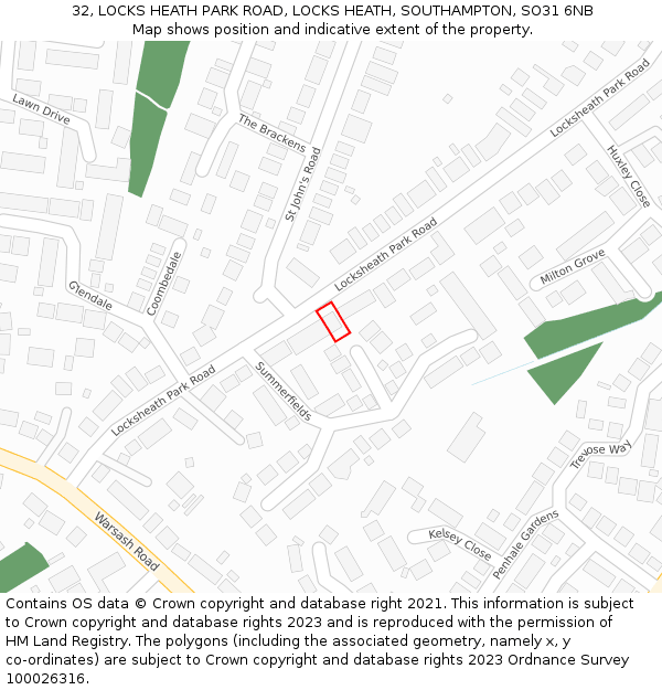 32, LOCKS HEATH PARK ROAD, LOCKS HEATH, SOUTHAMPTON, SO31 6NB: Location map and indicative extent of plot