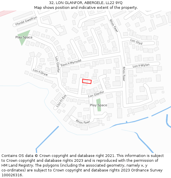 32, LON GLANFOR, ABERGELE, LL22 9YQ: Location map and indicative extent of plot