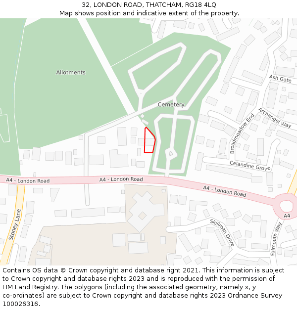 32, LONDON ROAD, THATCHAM, RG18 4LQ: Location map and indicative extent of plot