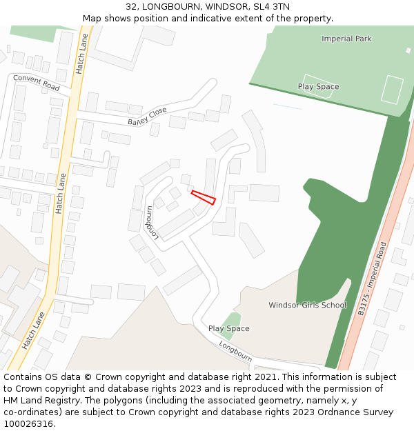 32, LONGBOURN, WINDSOR, SL4 3TN: Location map and indicative extent of plot