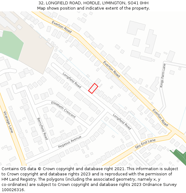 32, LONGFIELD ROAD, HORDLE, LYMINGTON, SO41 0HH: Location map and indicative extent of plot