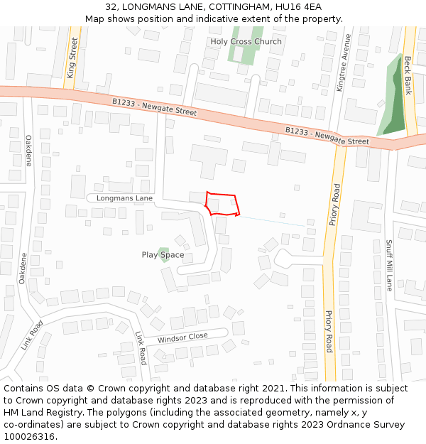 32, LONGMANS LANE, COTTINGHAM, HU16 4EA: Location map and indicative extent of plot