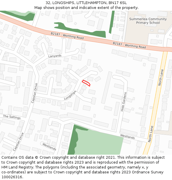 32, LONGSHIPS, LITTLEHAMPTON, BN17 6SL: Location map and indicative extent of plot