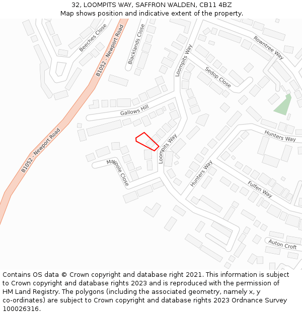 32, LOOMPITS WAY, SAFFRON WALDEN, CB11 4BZ: Location map and indicative extent of plot