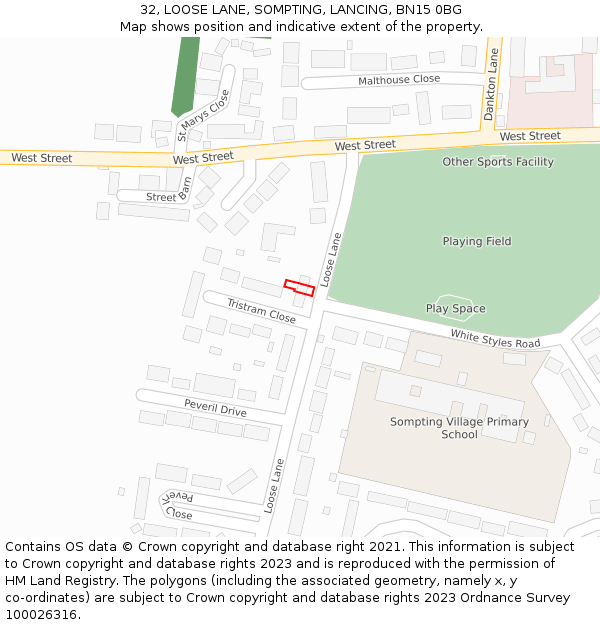 32, LOOSE LANE, SOMPTING, LANCING, BN15 0BG: Location map and indicative extent of plot