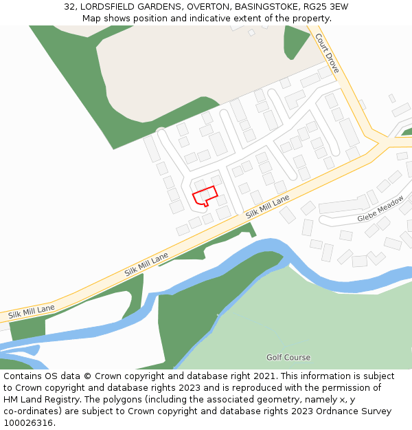 32, LORDSFIELD GARDENS, OVERTON, BASINGSTOKE, RG25 3EW: Location map and indicative extent of plot