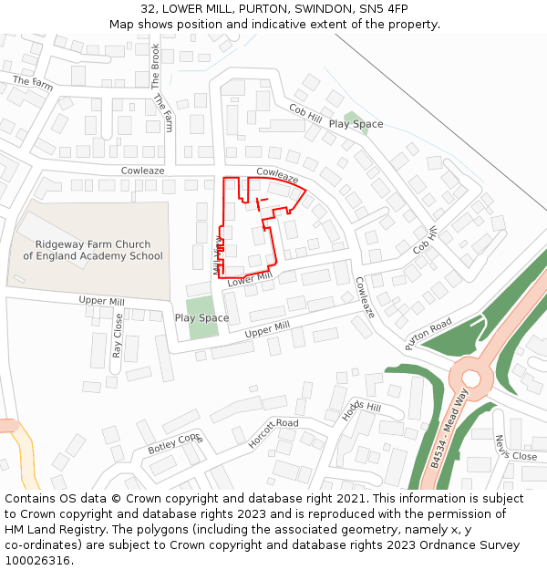 32, LOWER MILL, PURTON, SWINDON, SN5 4FP: Location map and indicative extent of plot