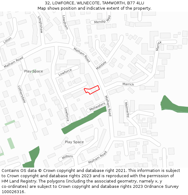 32, LOWFORCE, WILNECOTE, TAMWORTH, B77 4LU: Location map and indicative extent of plot