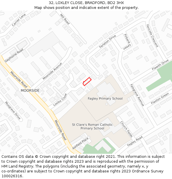 32, LOXLEY CLOSE, BRADFORD, BD2 3HX: Location map and indicative extent of plot