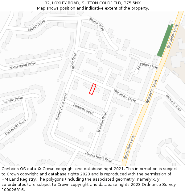 32, LOXLEY ROAD, SUTTON COLDFIELD, B75 5NX: Location map and indicative extent of plot
