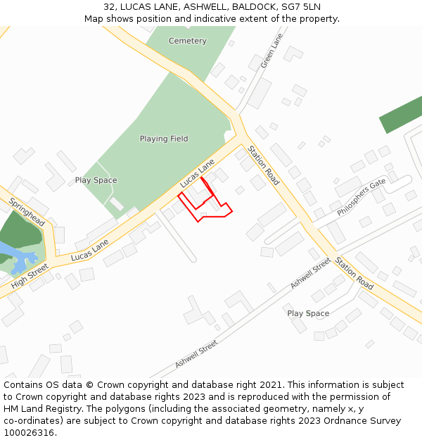 32, LUCAS LANE, ASHWELL, BALDOCK, SG7 5LN: Location map and indicative extent of plot