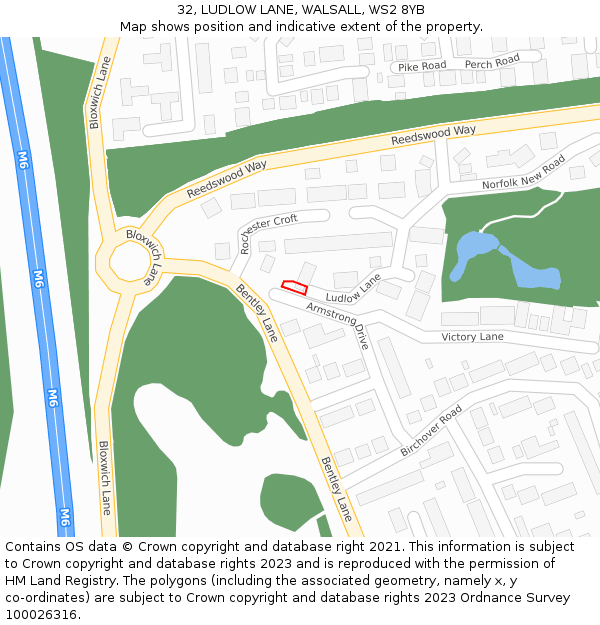 32, LUDLOW LANE, WALSALL, WS2 8YB: Location map and indicative extent of plot