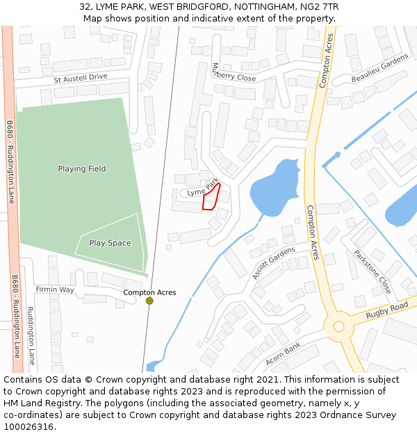 32, LYME PARK, WEST BRIDGFORD, NOTTINGHAM, NG2 7TR: Location map and indicative extent of plot