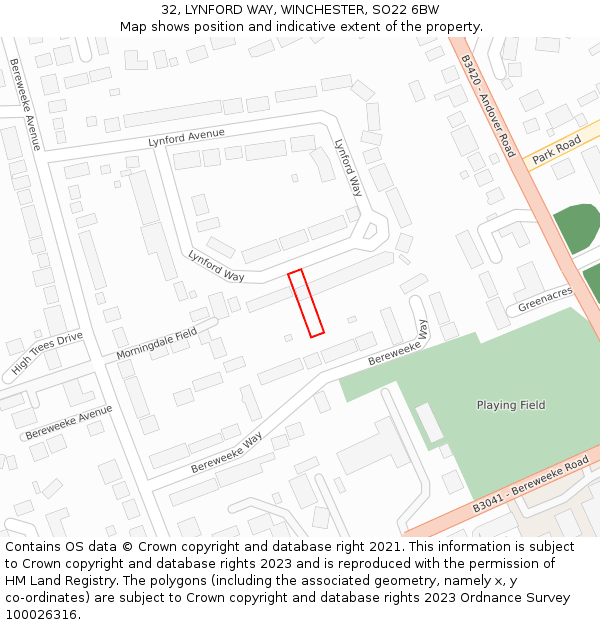 32, LYNFORD WAY, WINCHESTER, SO22 6BW: Location map and indicative extent of plot