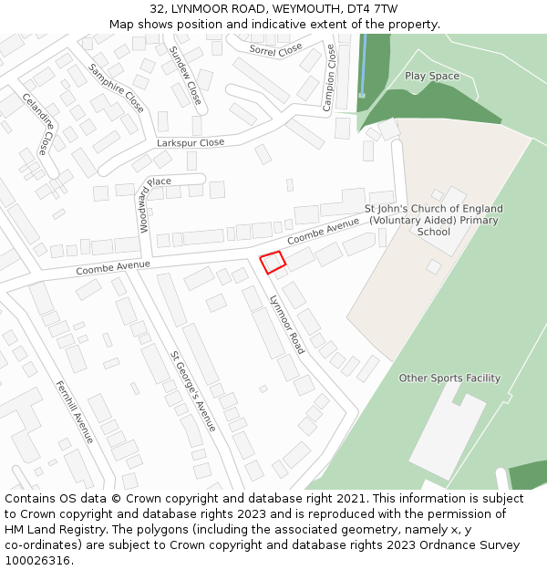 32, LYNMOOR ROAD, WEYMOUTH, DT4 7TW: Location map and indicative extent of plot