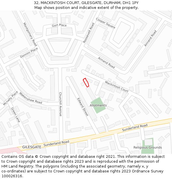 32, MACKINTOSH COURT, GILESGATE, DURHAM, DH1 1PY: Location map and indicative extent of plot