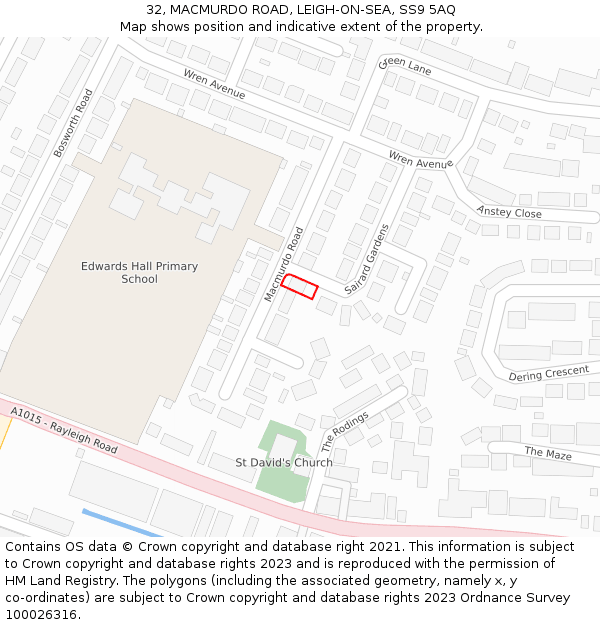 32, MACMURDO ROAD, LEIGH-ON-SEA, SS9 5AQ: Location map and indicative extent of plot