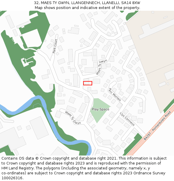 32, MAES TY GWYN, LLANGENNECH, LLANELLI, SA14 8XW: Location map and indicative extent of plot