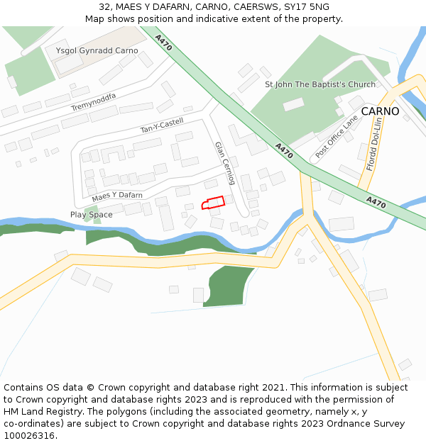 32, MAES Y DAFARN, CARNO, CAERSWS, SY17 5NG: Location map and indicative extent of plot