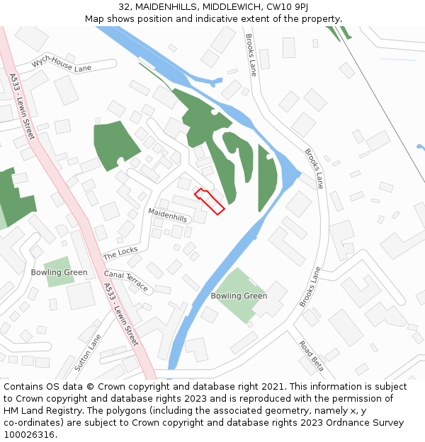 32, MAIDENHILLS, MIDDLEWICH, CW10 9PJ: Location map and indicative extent of plot