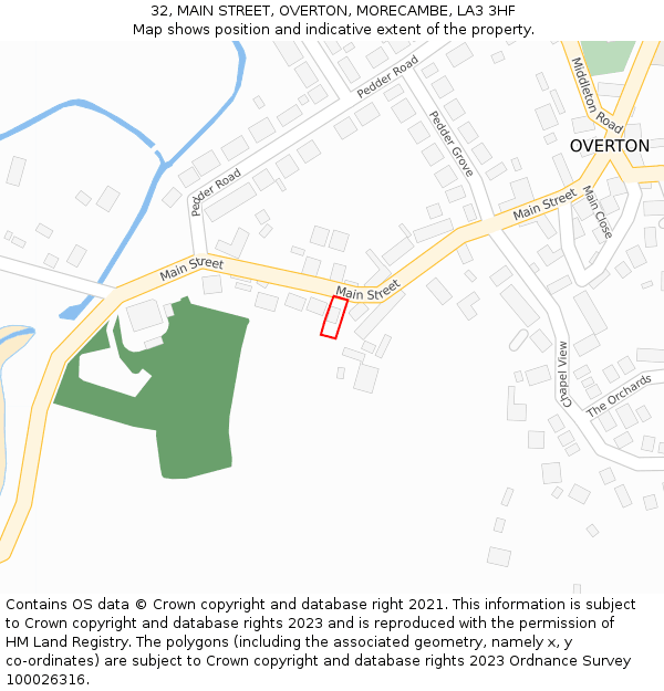 32, MAIN STREET, OVERTON, MORECAMBE, LA3 3HF: Location map and indicative extent of plot