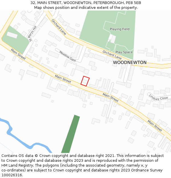 32, MAIN STREET, WOODNEWTON, PETERBOROUGH, PE8 5EB: Location map and indicative extent of plot