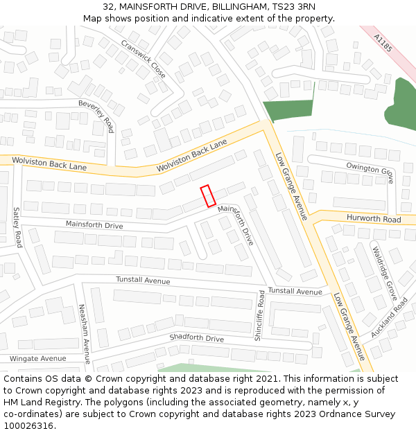 32, MAINSFORTH DRIVE, BILLINGHAM, TS23 3RN: Location map and indicative extent of plot