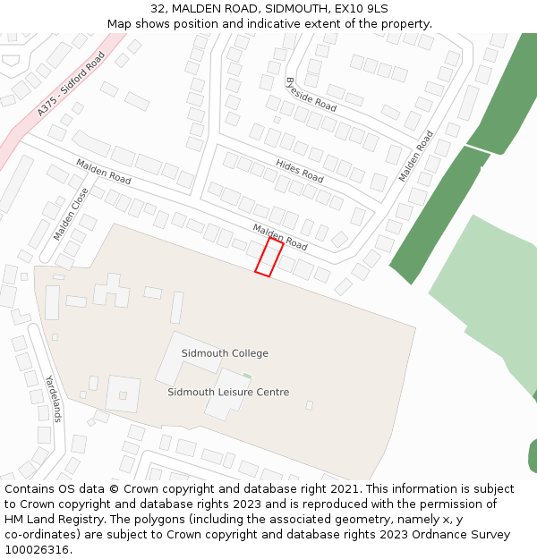 32, MALDEN ROAD, SIDMOUTH, EX10 9LS: Location map and indicative extent of plot