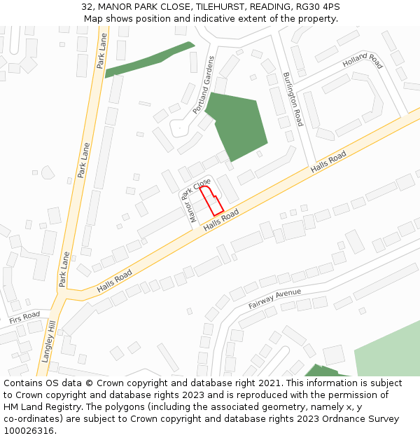 32, MANOR PARK CLOSE, TILEHURST, READING, RG30 4PS: Location map and indicative extent of plot