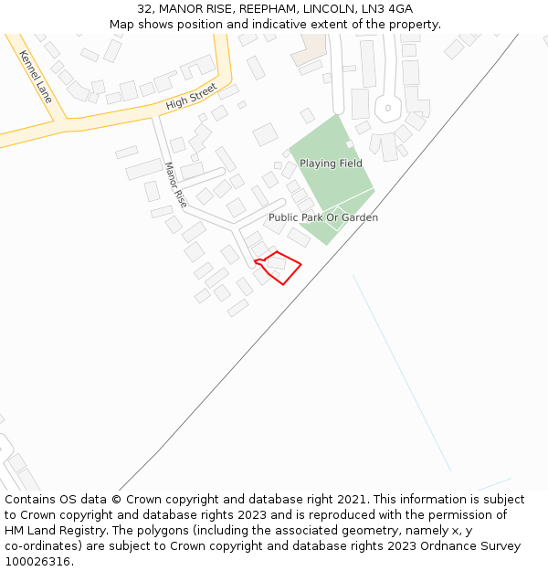 32, MANOR RISE, REEPHAM, LINCOLN, LN3 4GA: Location map and indicative extent of plot